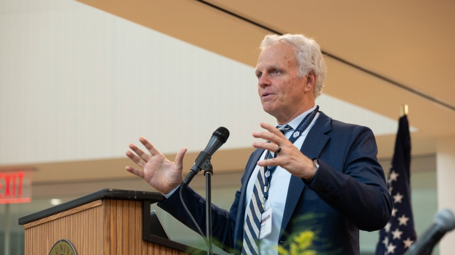 David Neeleman, CEO of Breeze Air at Bryant University's 38th World Trade Day